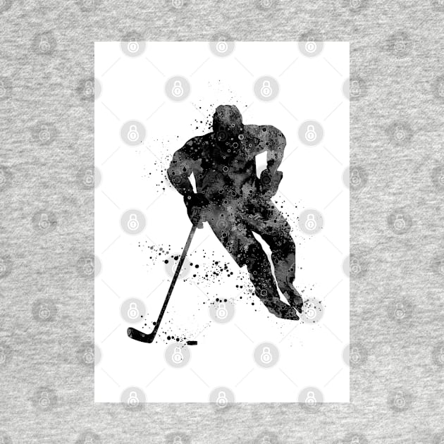 Ice Hockey Boy Player Black and White Silhouette by LotusGifts